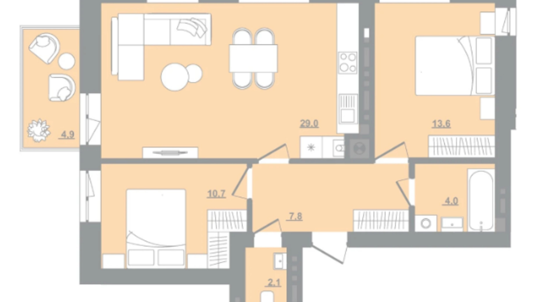 Планування 2-кімнатної квартири в ЖК Садова Алея 68.74 м², фото 627805
