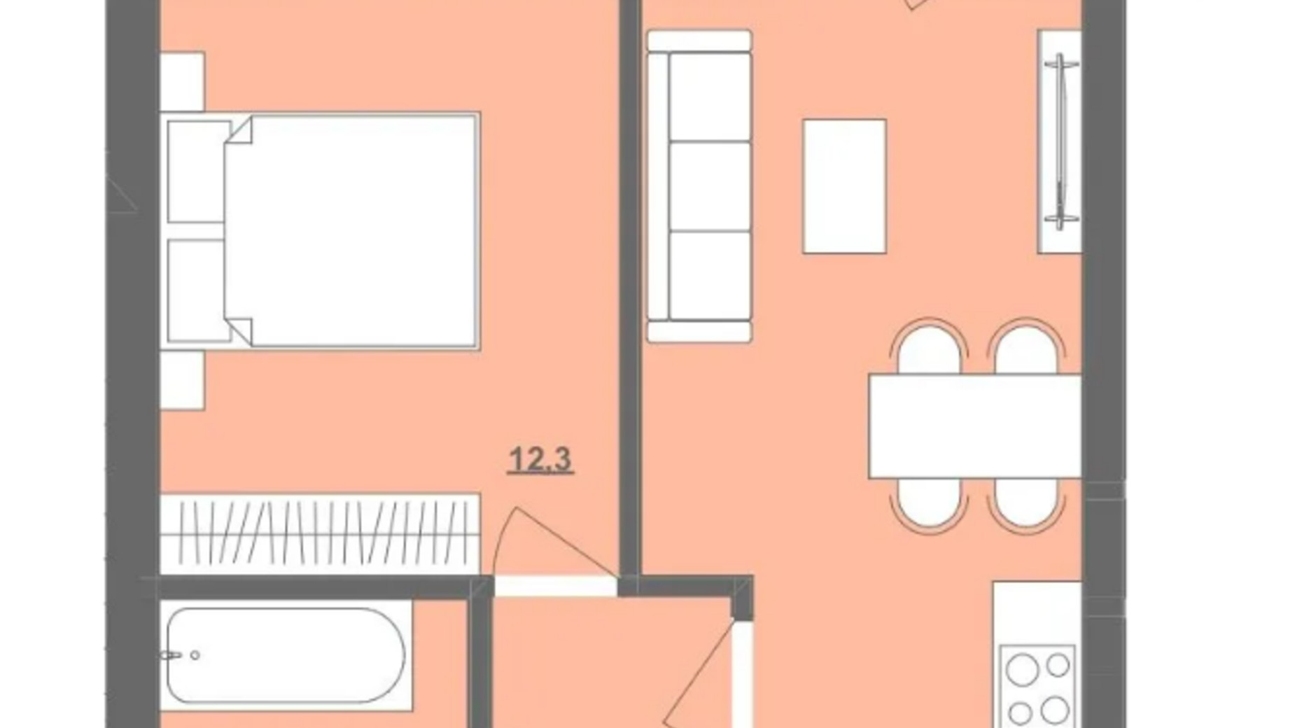 Планування 1-кімнатної квартири в ЖК Центральний 38.8 м², фото 627810