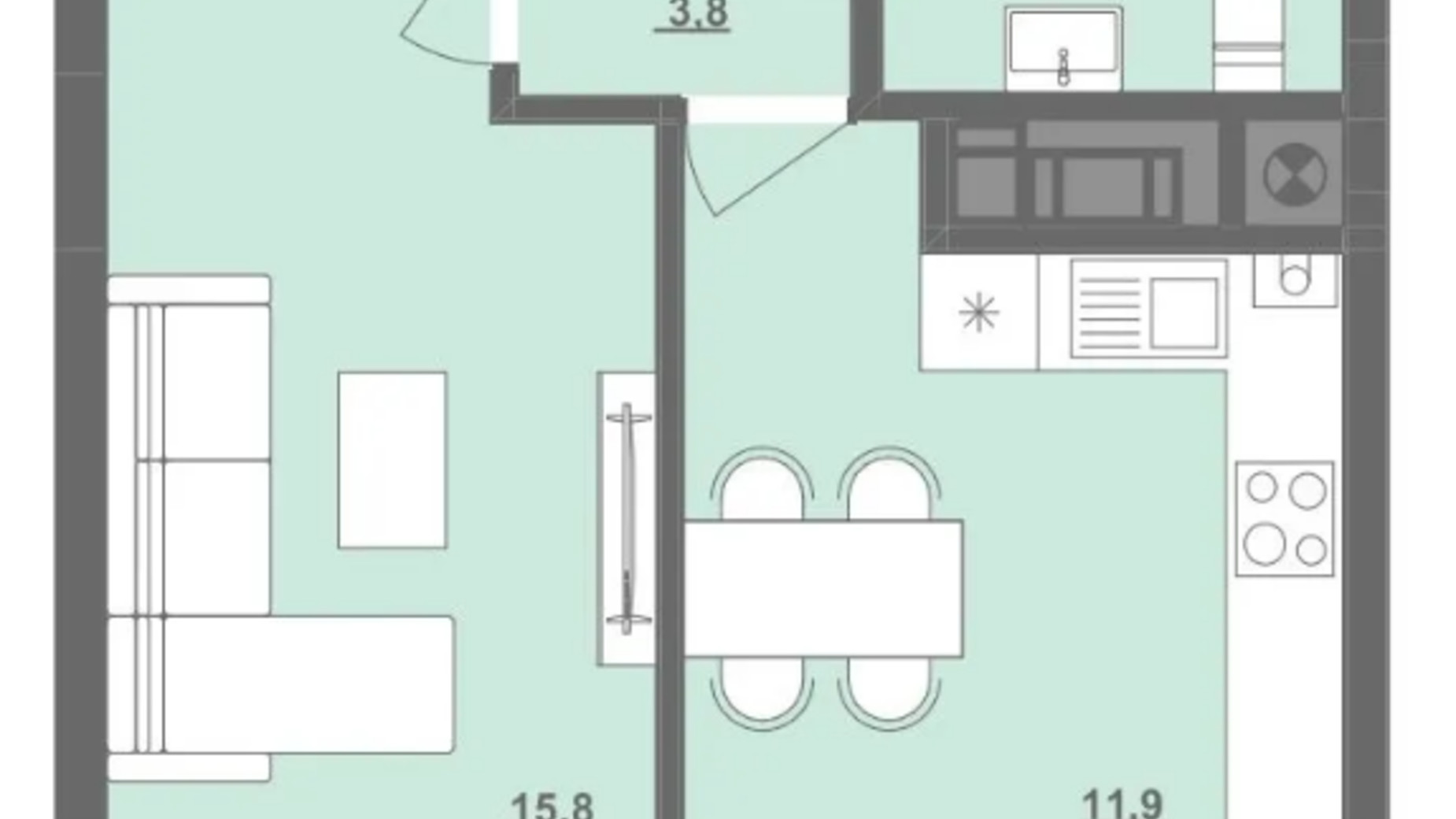Планування 1-кімнатної квартири в ЖК Центральний 37.7 м², фото 627811
