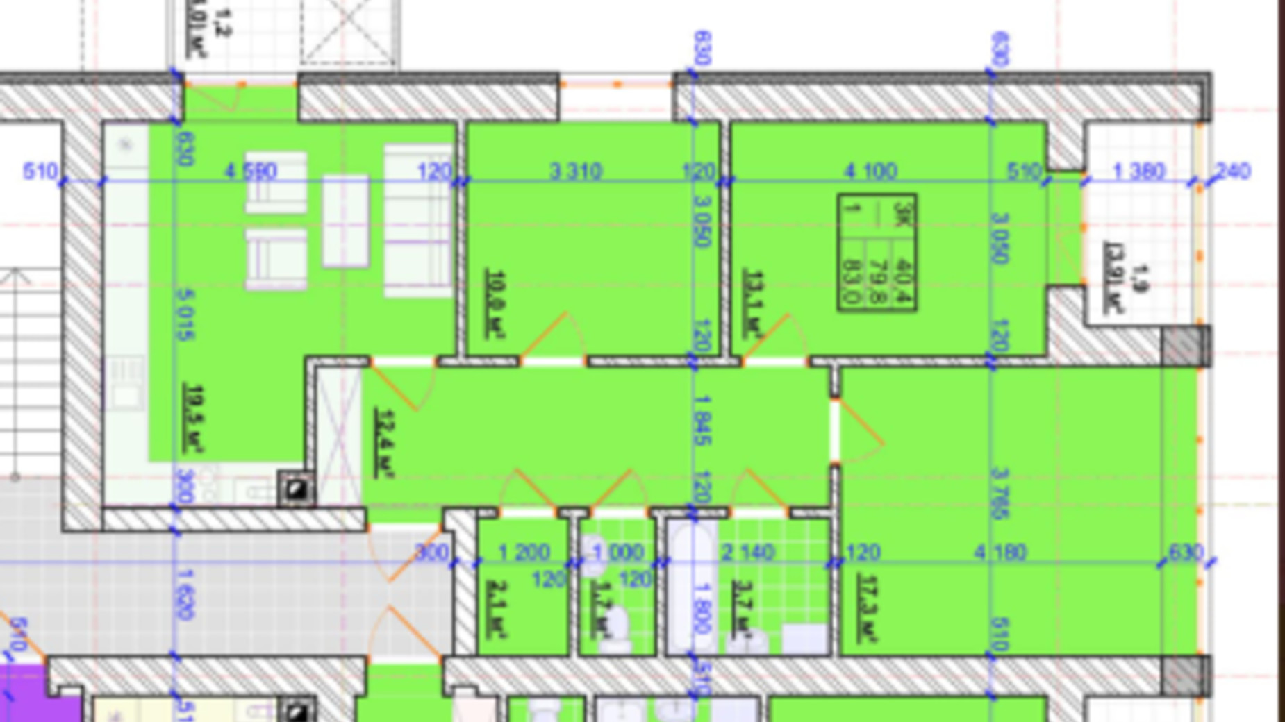 Планування 3-кімнатної квартири в ЖК Millennium 83 м², фото 627819