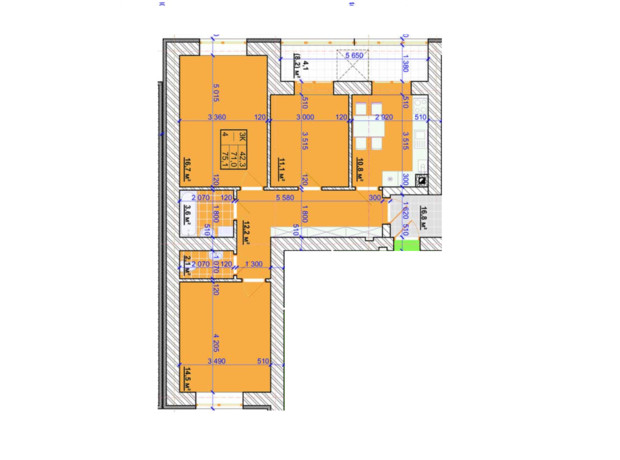 ЖК Millennium: планировка 3-комнатной квартиры 75.1 м²