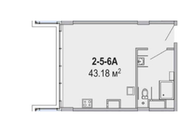 Апарт-комплекс Port City: планування 1-кімнатної квартири 43.18 м²