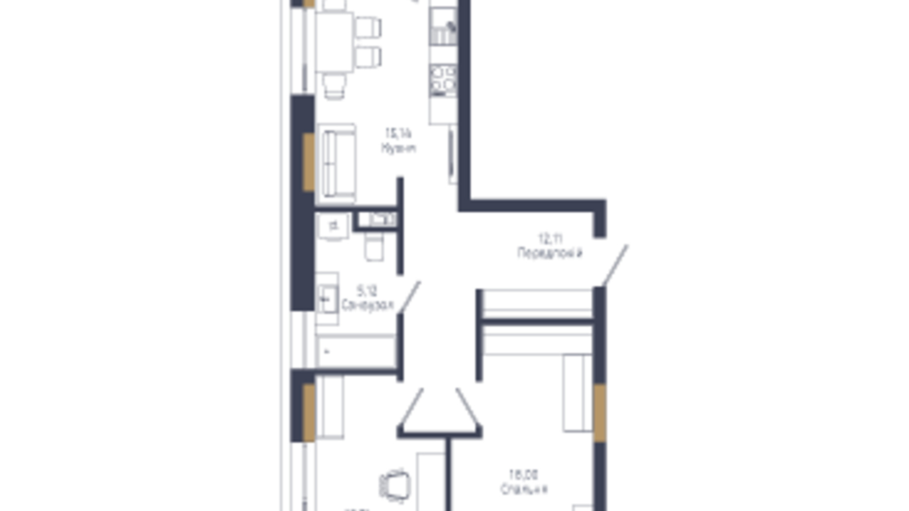 Планування 2-кімнатної квартири в ЖК N69 Residents 68.28 м², фото 627882