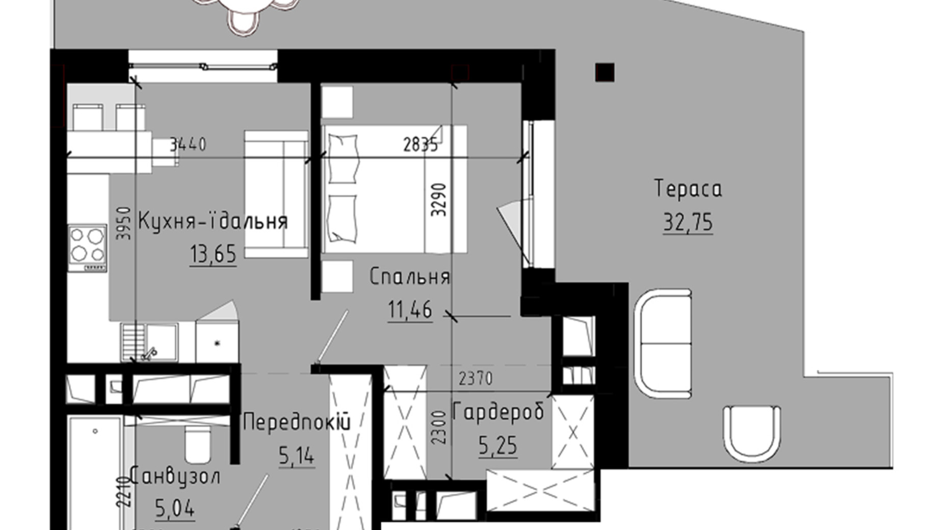 Планування 1-кімнатної квартири в ЖК Holosko Residents 50.36 м², фото 627892