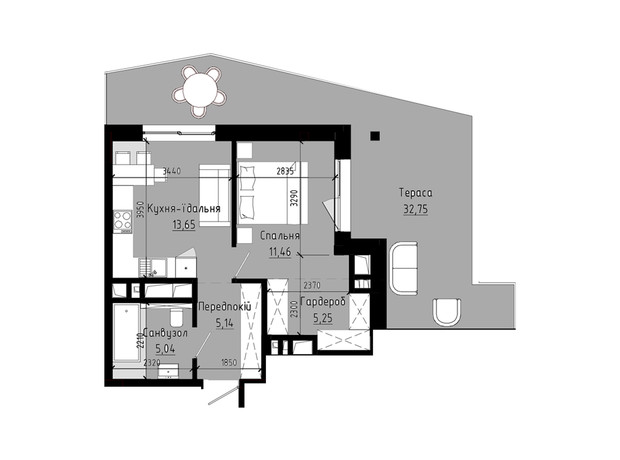ЖК Hołosko Residents: планування 1-кімнатної квартири 50.36 м²