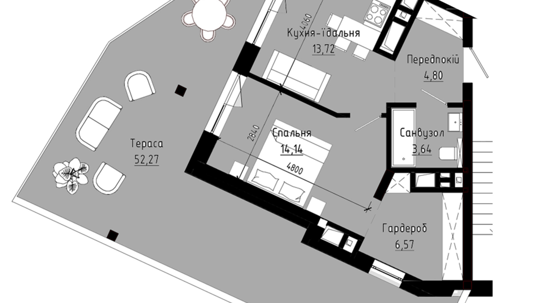 Планировка 2-комнатной квартиры в ЖК Holosko Residents 58.81 м², фото 627896