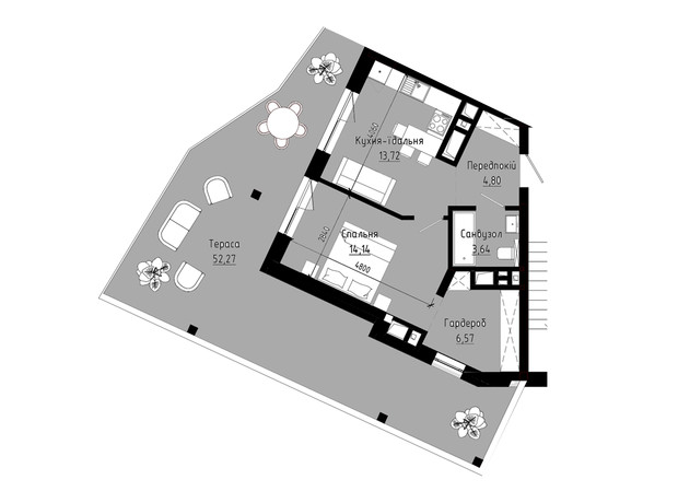 ЖК Holosko Residents: планировка 2-комнатной квартиры 58.81 м²