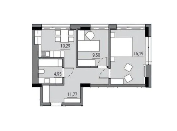 ЖК Lennona Residents: планировка 2-комнатной квартиры 52.7 м²