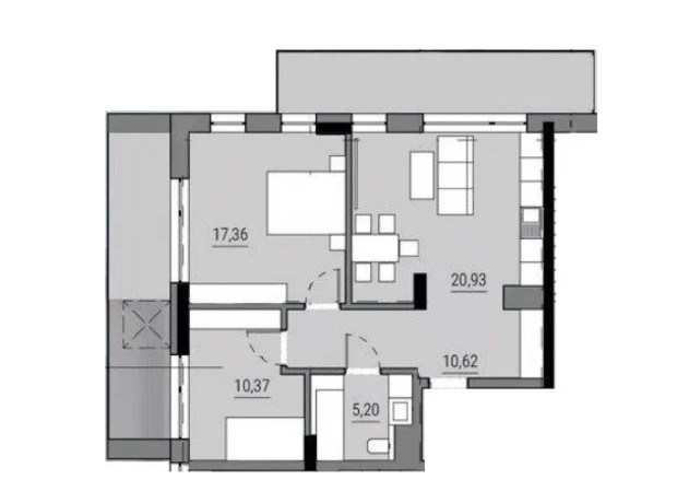 ЖК Lennona Residents: планировка 2-комнатной квартиры 74.54 м²