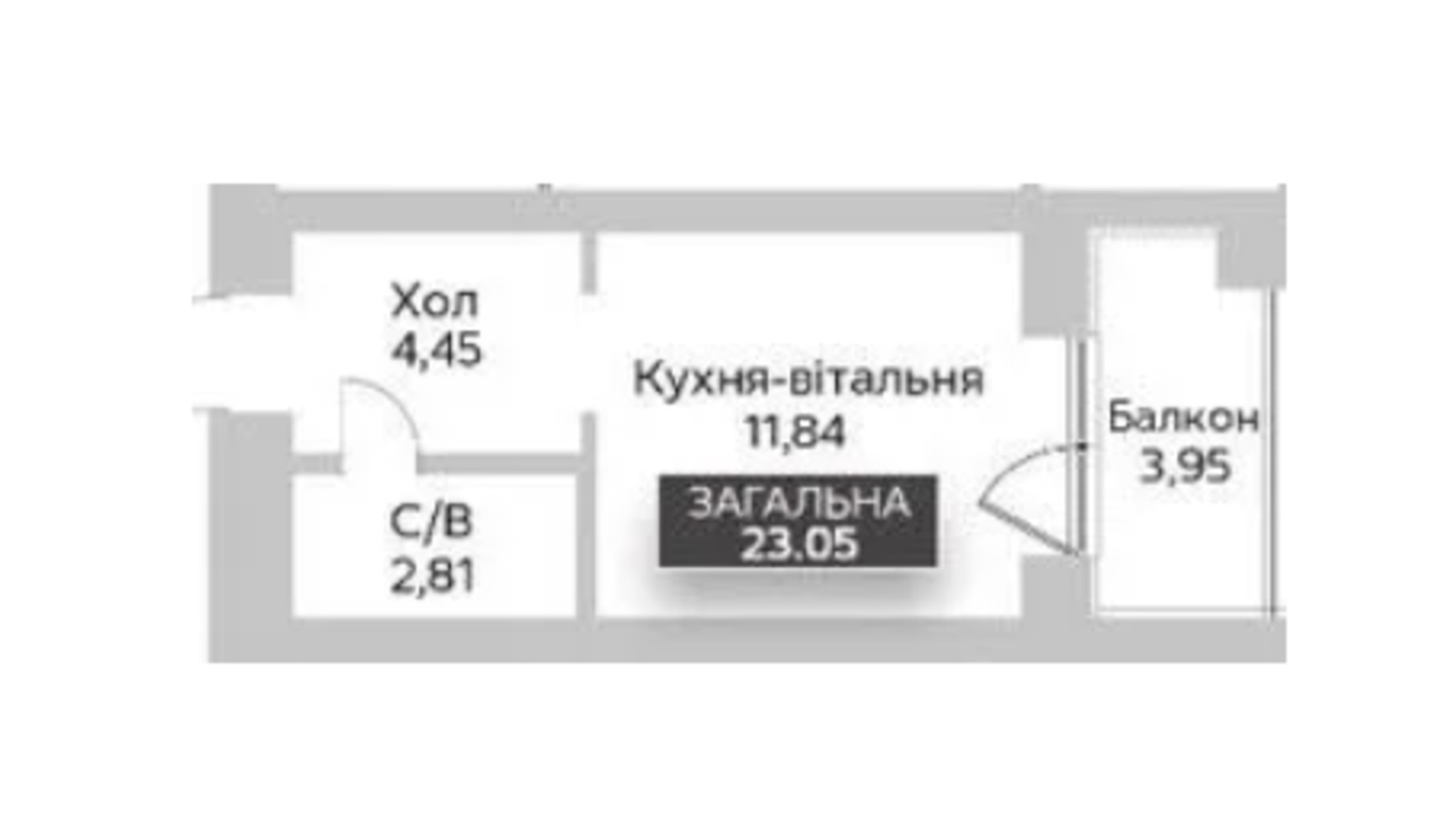 Планировка 1-комнатной квартиры в ЖК Soborniy 23.05 м², фото 627915