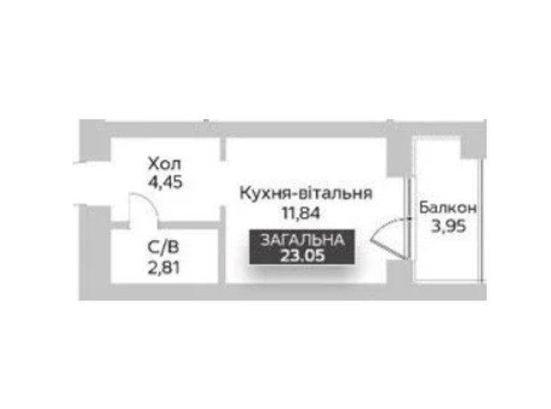 ЖК Soborniy: планування 1-кімнатної квартири 23.05 м²