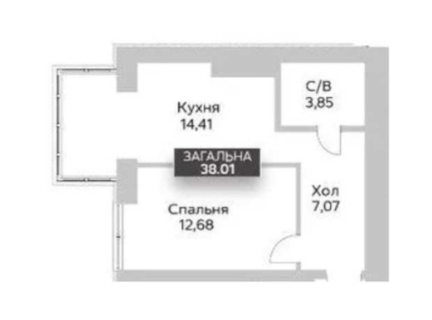 ЖК Soborniy: планування 1-кімнатної квартири 38.01 м²
