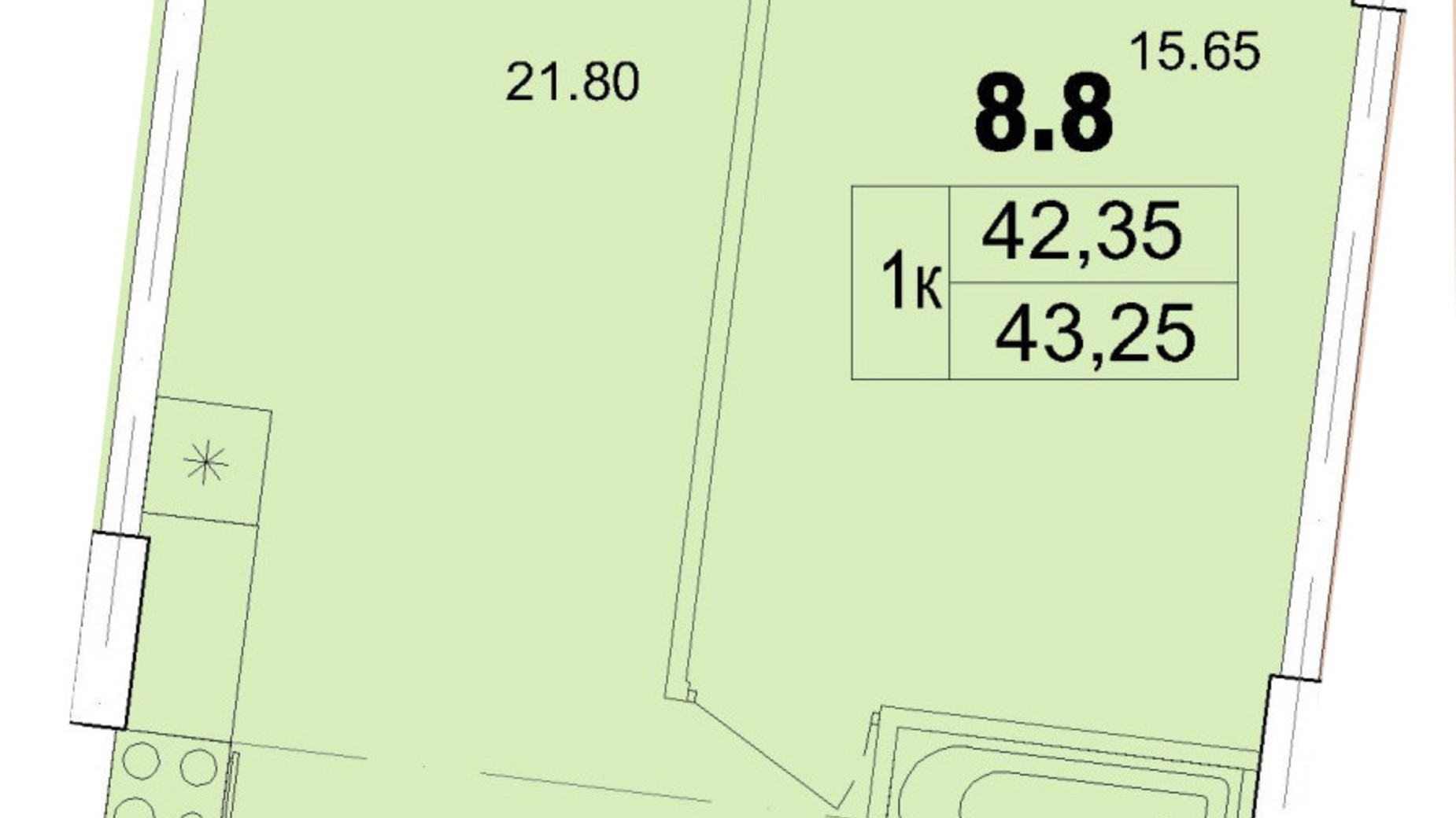 Планування 1-кімнатної квартири в Апарт-комплекс Ітака 43.25 м², фото 627957