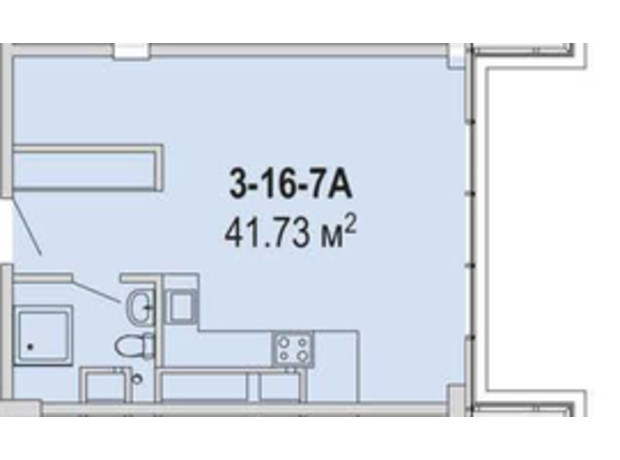 Апарт-комплекс Port City: планування 1-кімнатної квартири 41.73 м²