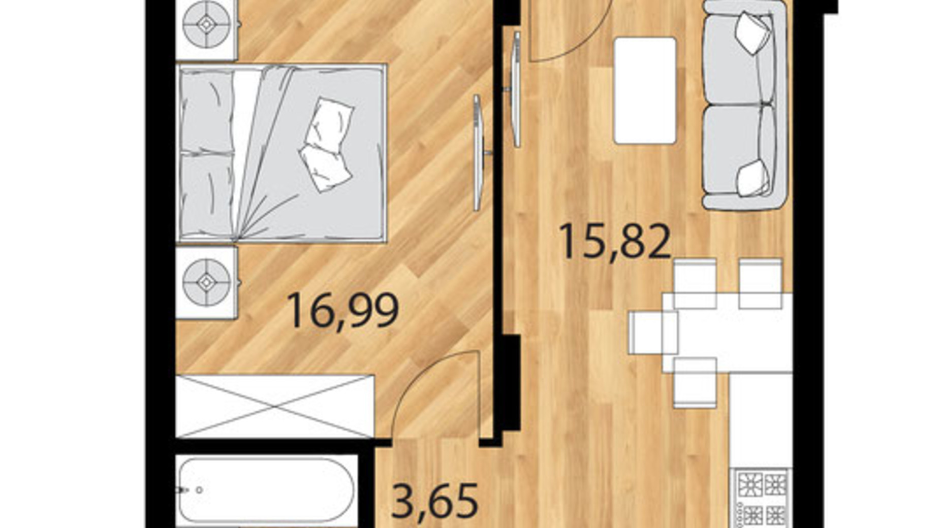 Планировка 1-комнатной квартиры в Клубный дом Forest Etalon Club 43.4 м², фото 628180