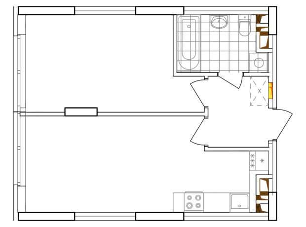 ЖК Варшавський 3: планування 1-кімнатної квартири 43.77 м²