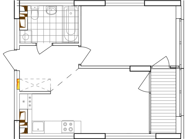 ЖК Варшавський 3: планування 1-кімнатної квартири 43.85 м²