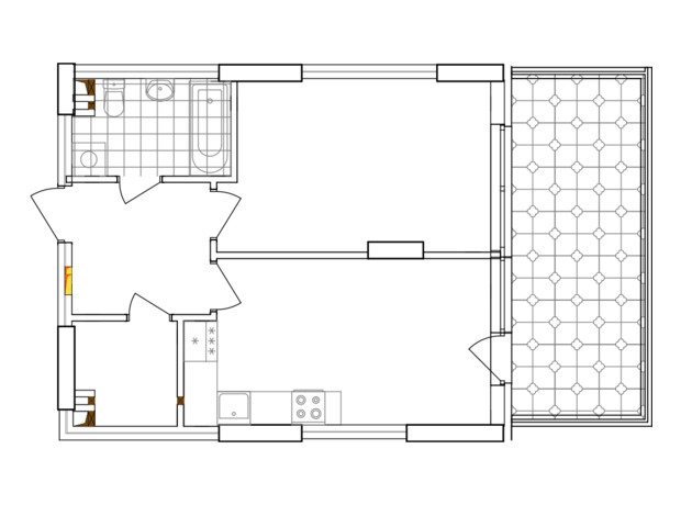 ЖК Варшавський 3: планування 1-кімнатної квартири 49.16 м²
