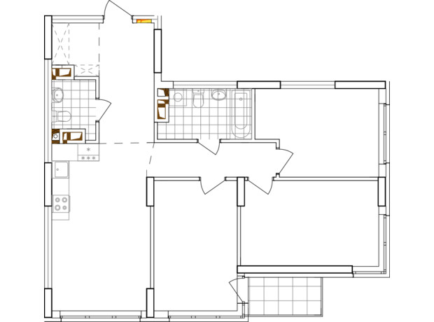 ЖК Варшавський 3: планування 3-кімнатної квартири 84.08 м²