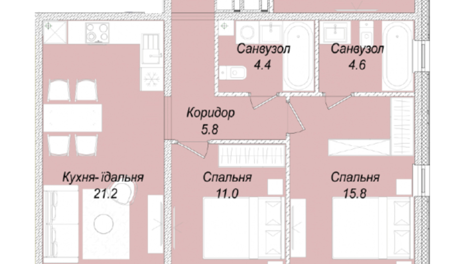 Планування 3-кімнатної квартири в ЖК Скай Сіті Плюс 80.7 м², фото 628635