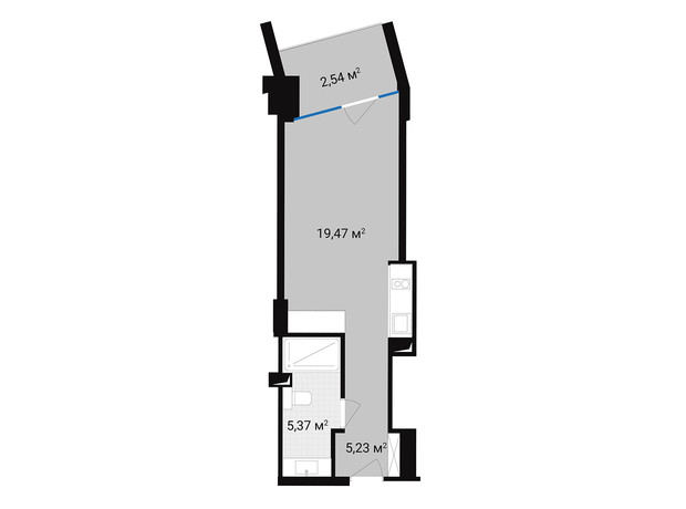 Апарт-комплекс Mountain Residence: планировка 1-комнатной квартиры 32.62 м²