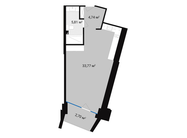 Апарт-комплекс Mountain Residence: планировка 1-комнатной квартиры 47.02 м²