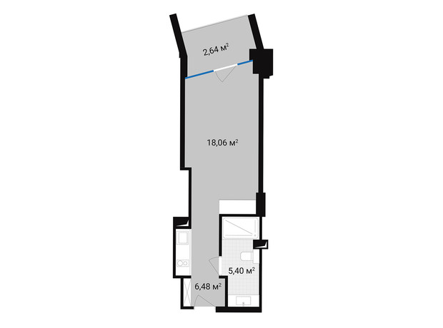 Апарт-комплекс Mountain Residence: планування 1-кімнатної квартири 32.58 м²