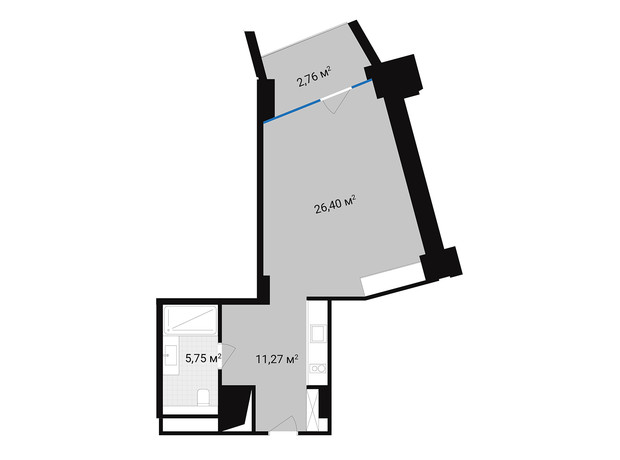 Апарт-комплекс Mountain Residence: планировка 1-комнатной квартиры 46.19 м²