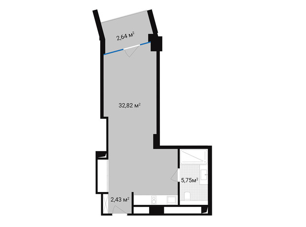 Апарт-комплекс Mountain Residence: планировка 1-комнатной квартиры 43.42 м²