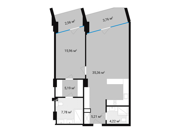 Апарт-комплекс Mountain Residence: планування 2-кімнатної квартири 80.04 м²