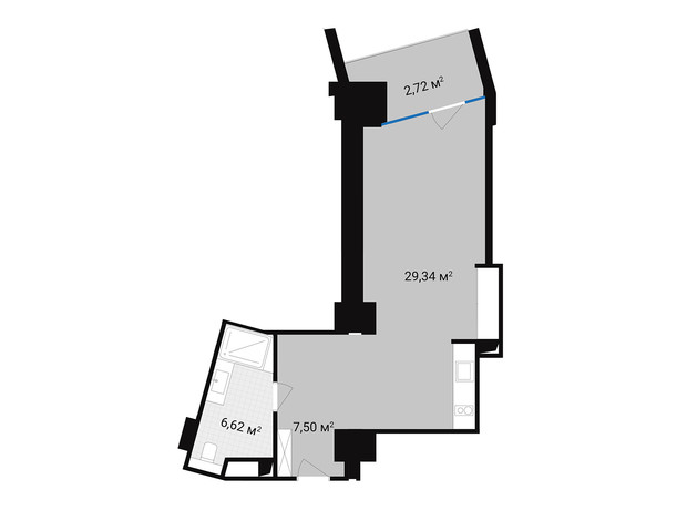 Апарт-комплекс Mountain Residence: планировка 1-комнатной квартиры 46.19 м²