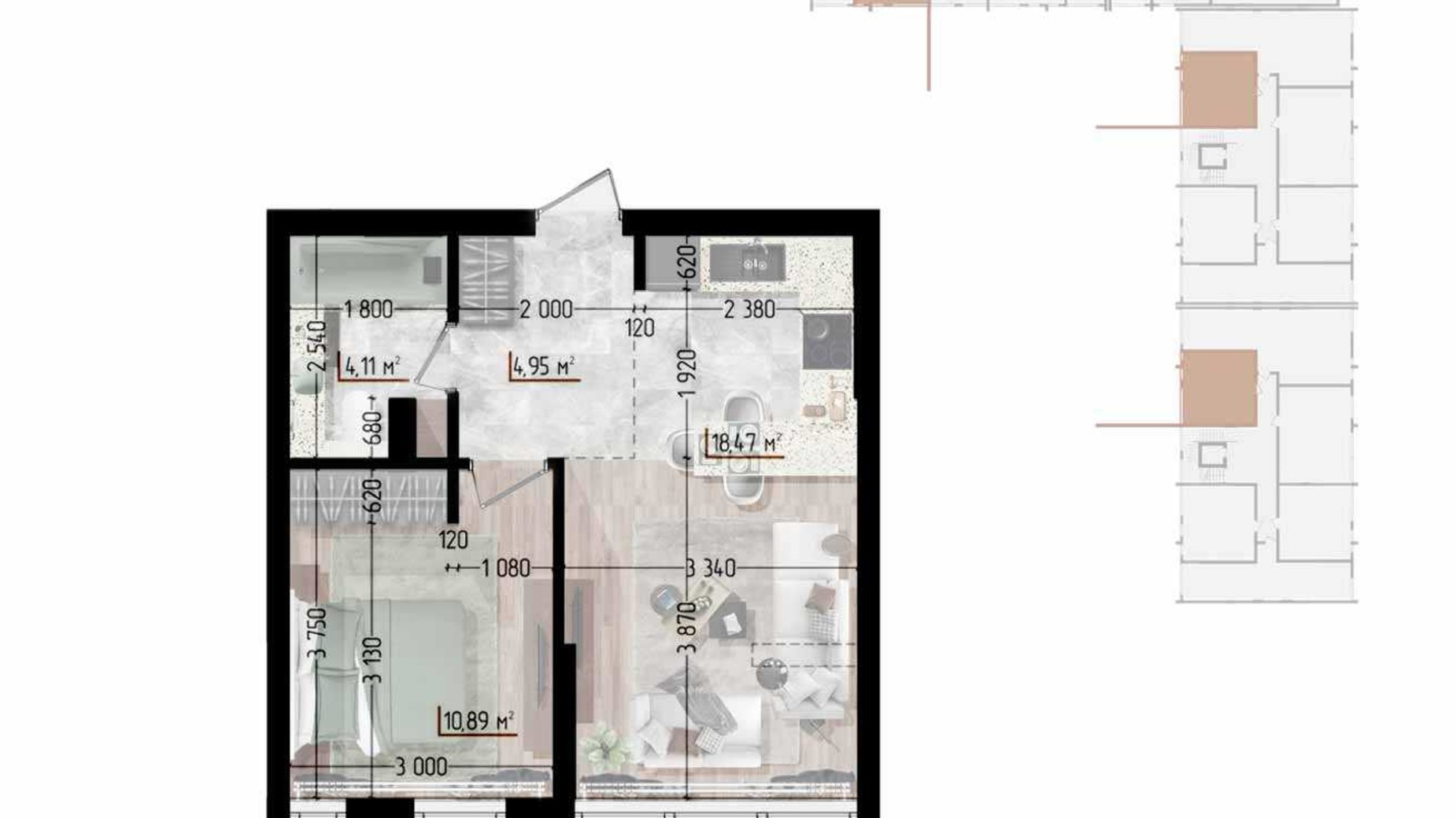 Планування 1-кімнатної квартири в ЖК Сity Line 38.42 м², фото 629013