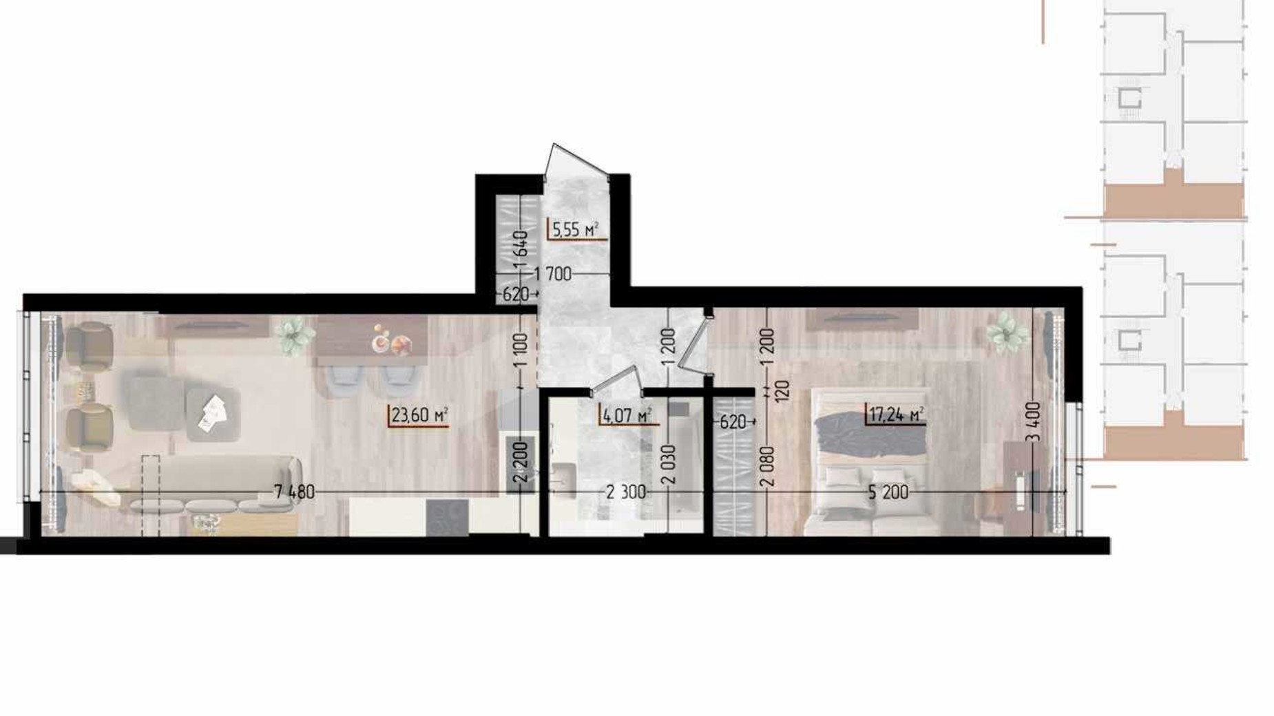 Планування 1-кімнатної квартири в ЖК Сity Line 50.46 м², фото 629017
