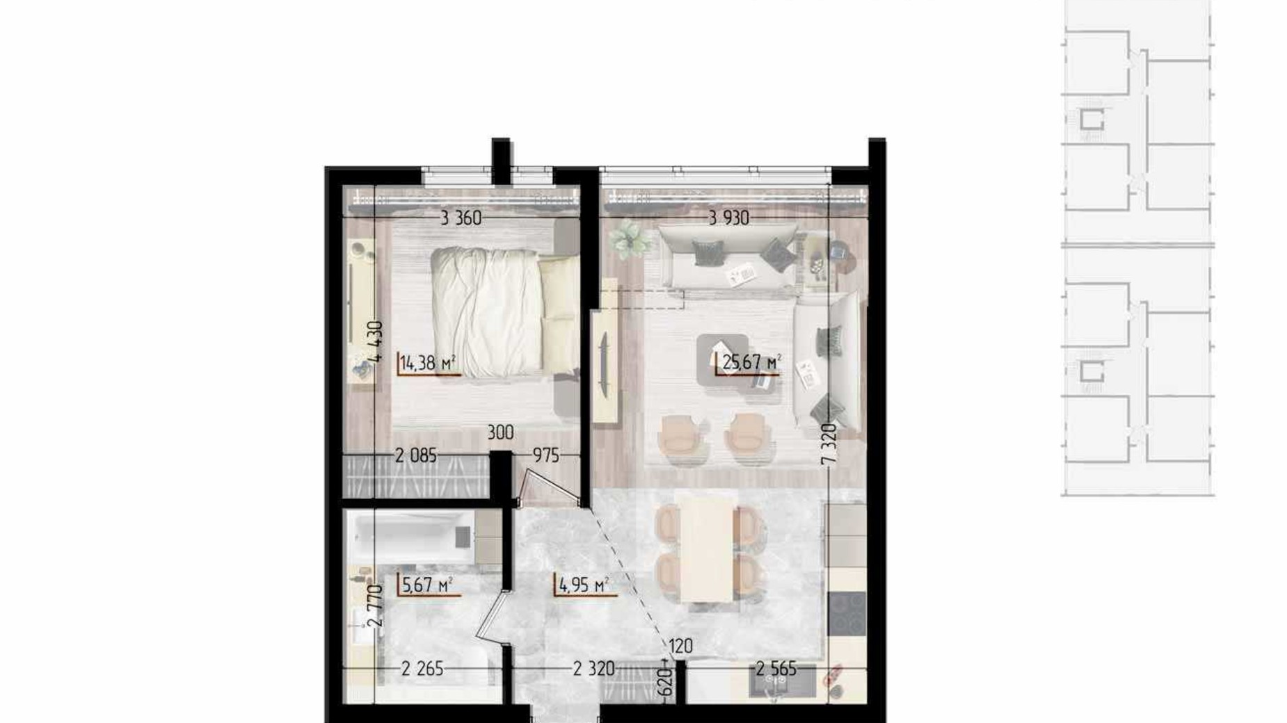 Планировка 1-комнатной квартиры в ЖК Сity Line 50.67 м², фото 629018