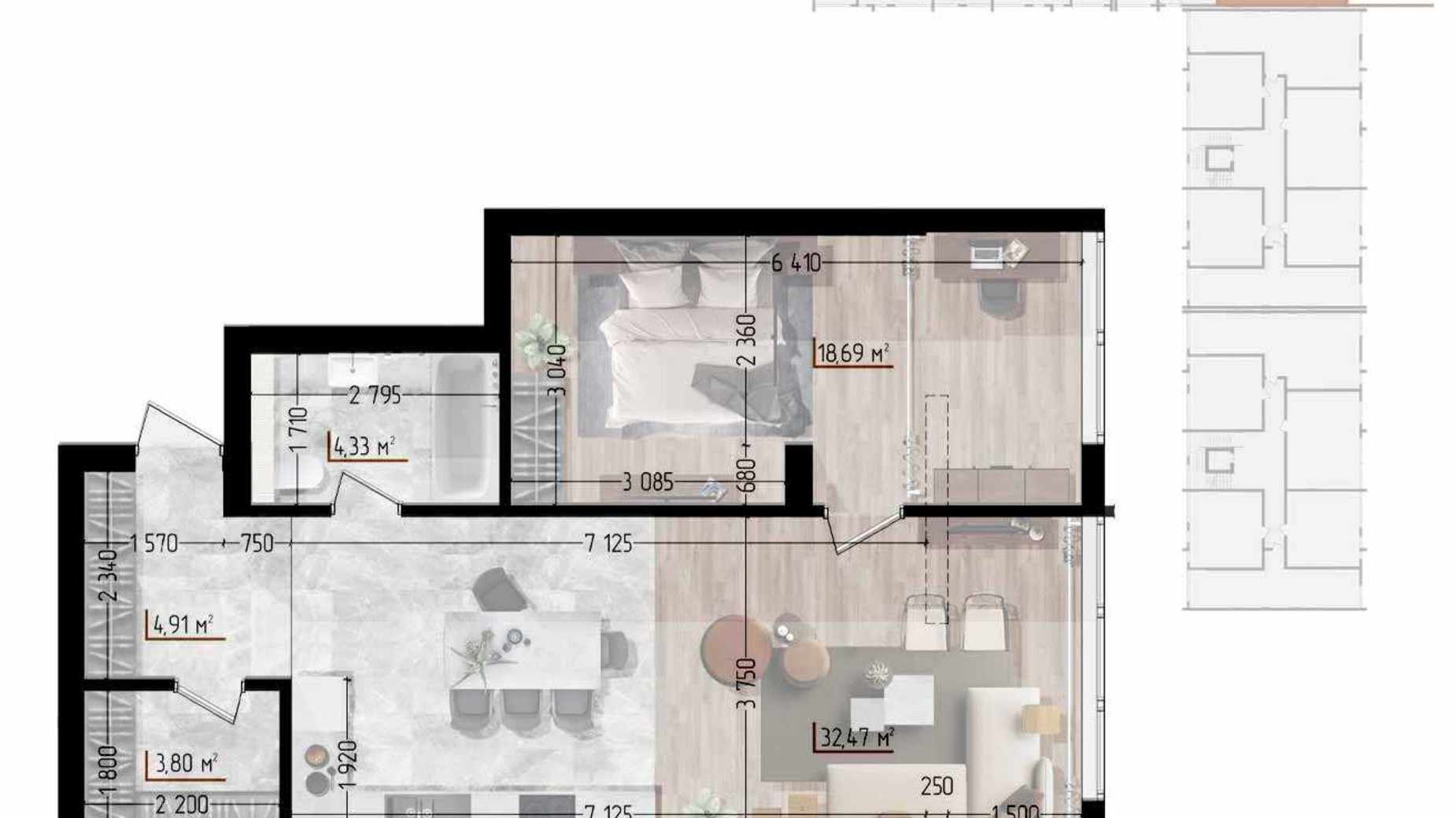 Планировка 2-комнатной квартиры в ЖК Сity Line 62.4 м², фото 629020
