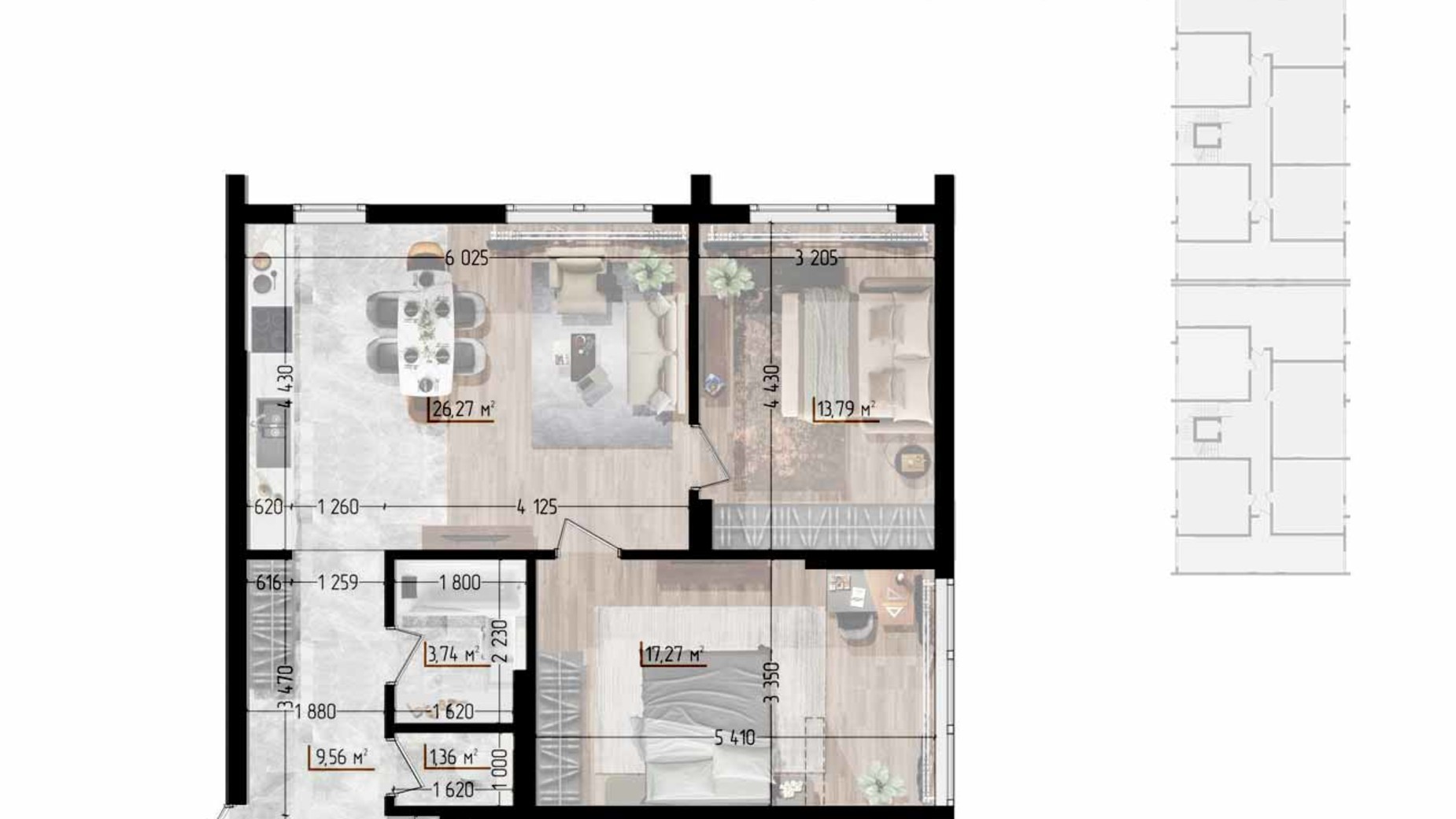 Планировка 2-комнатной квартиры в ЖК Сity Line 71.99 м², фото 629021