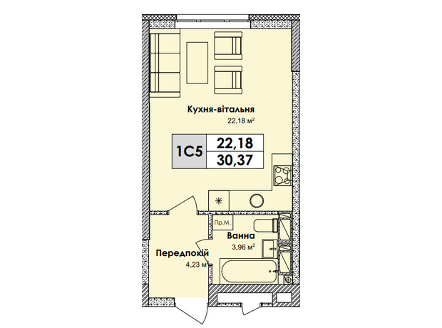 ЖК Olympiс Park: планировка 1-комнатной квартиры 30.37 м²