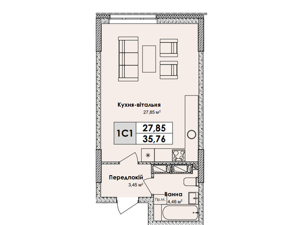 ЖК Olympiс Park: планування 1-кімнатної квартири 35.76 м²