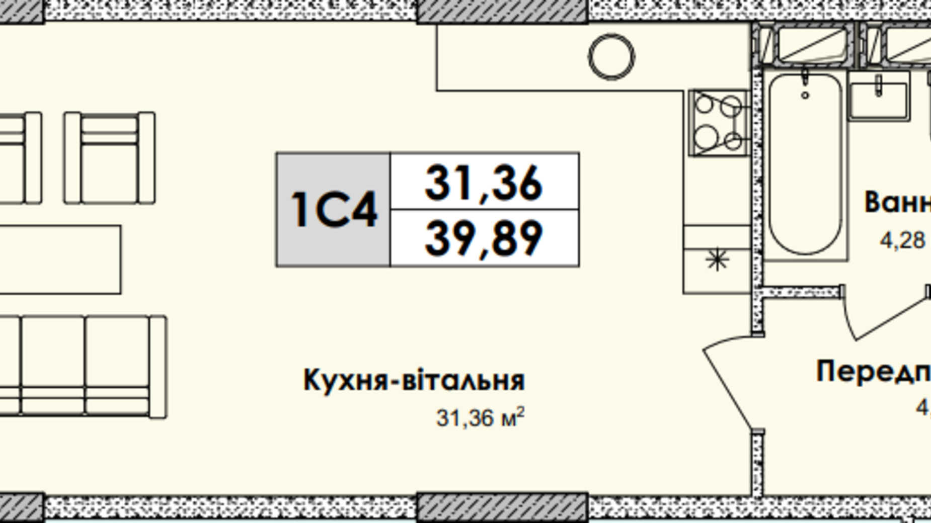 Планировка 1-комнатной квартиры в ЖК Olympiс Park 39.89 м², фото 629133