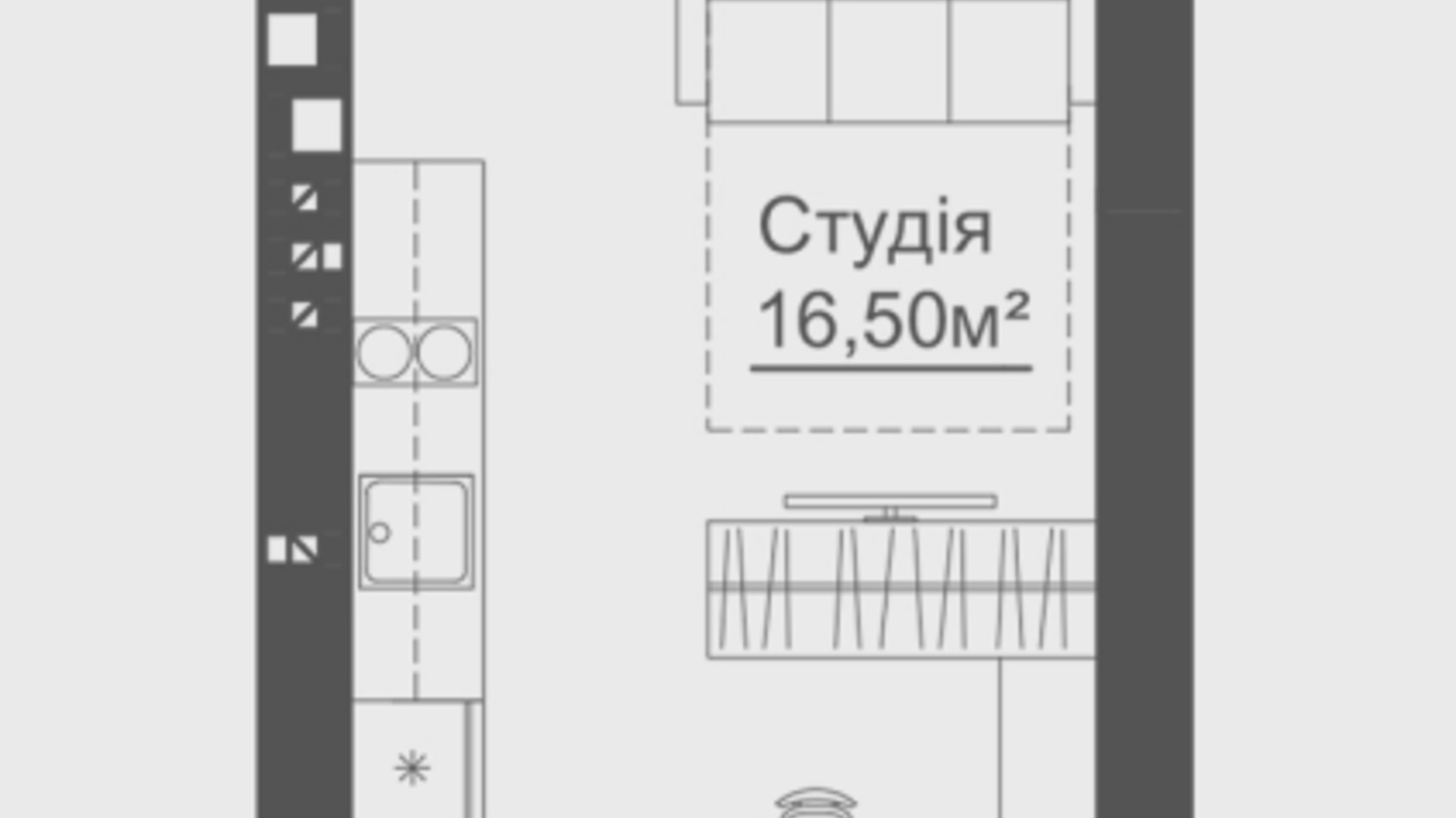 Планування квартири студії в ЖК Brickwood 2 24.94 м², фото 629198