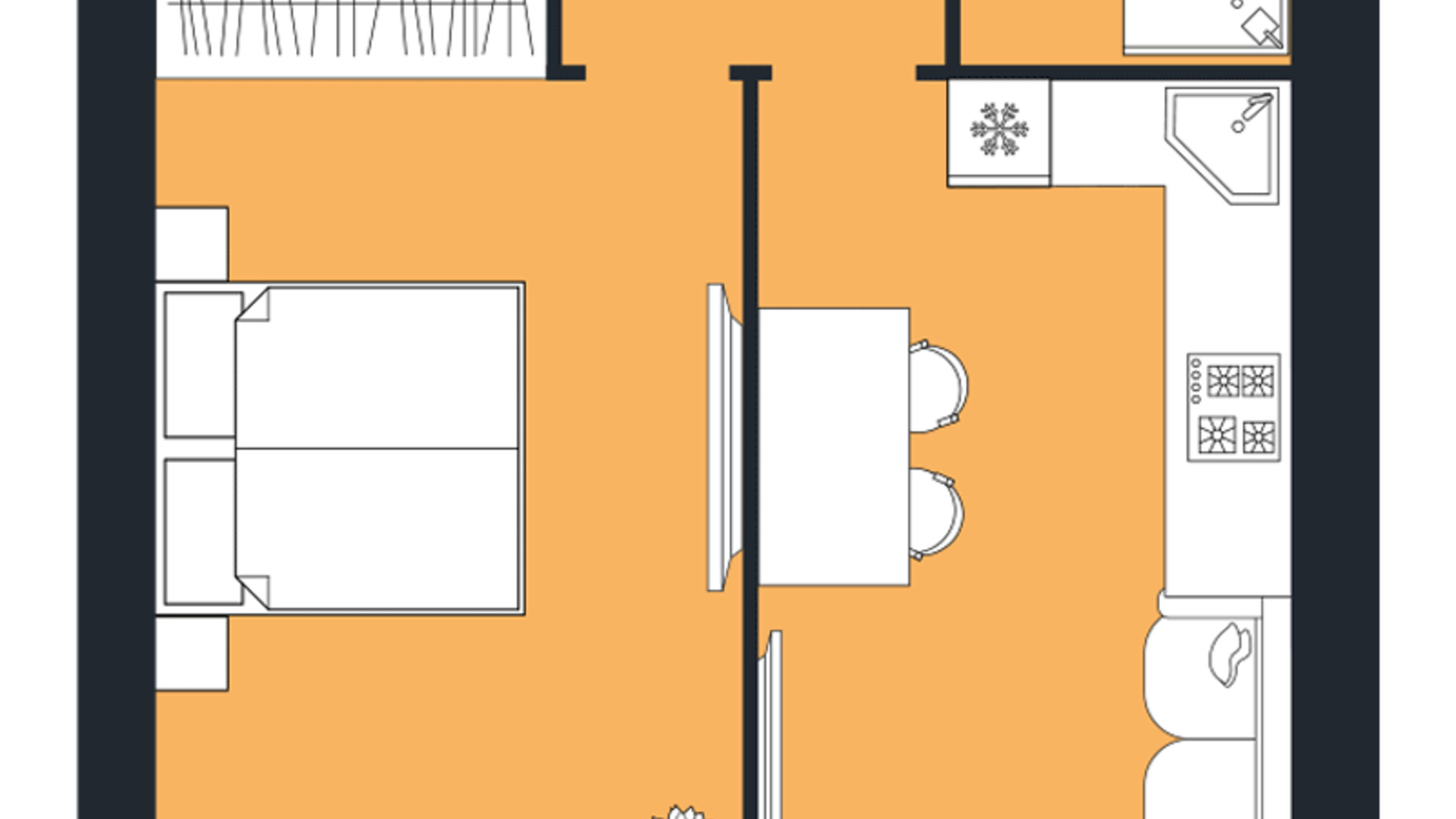 Планировка 1-комнатной квартиры в ЖК Щасливий у Дніпрі 43.4 м², фото 629411