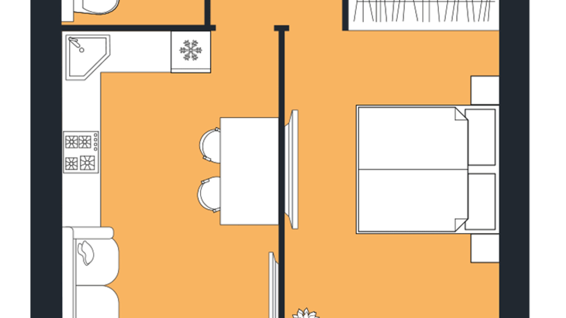 Планування 1-кімнатної квартири в ЖК Щасливий у Дніпрі 43.6 м², фото 629414