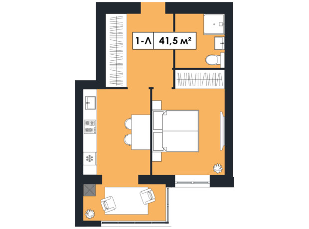 ЖК Щасливий у Дніпрі: планування 1-кімнатної квартири 41.5 м²