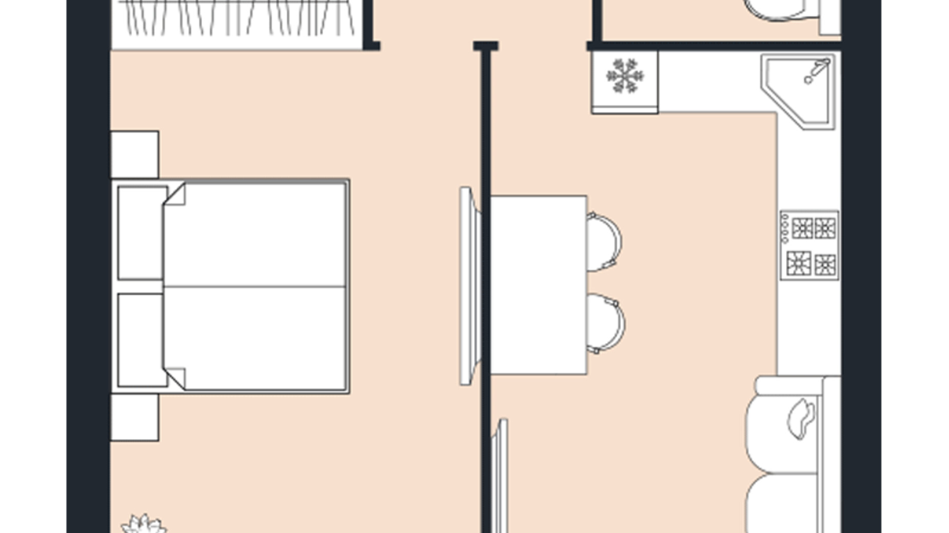 Планування 1-кімнатної квартири в ЖК Щасливий у Дніпрі 44.7 м², фото 629416