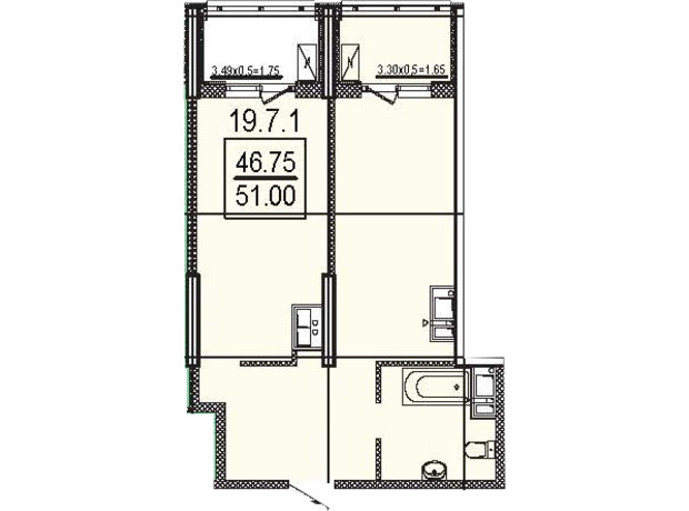 ЖК Посейдон: планування 1-кімнатної квартири 51 м²