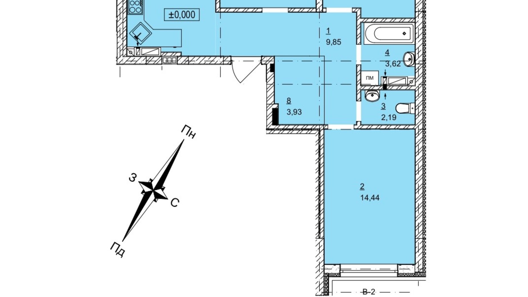 Планування 3-кімнатної квартири в ЖК Гранд Бурже 82.4 м², фото 629873