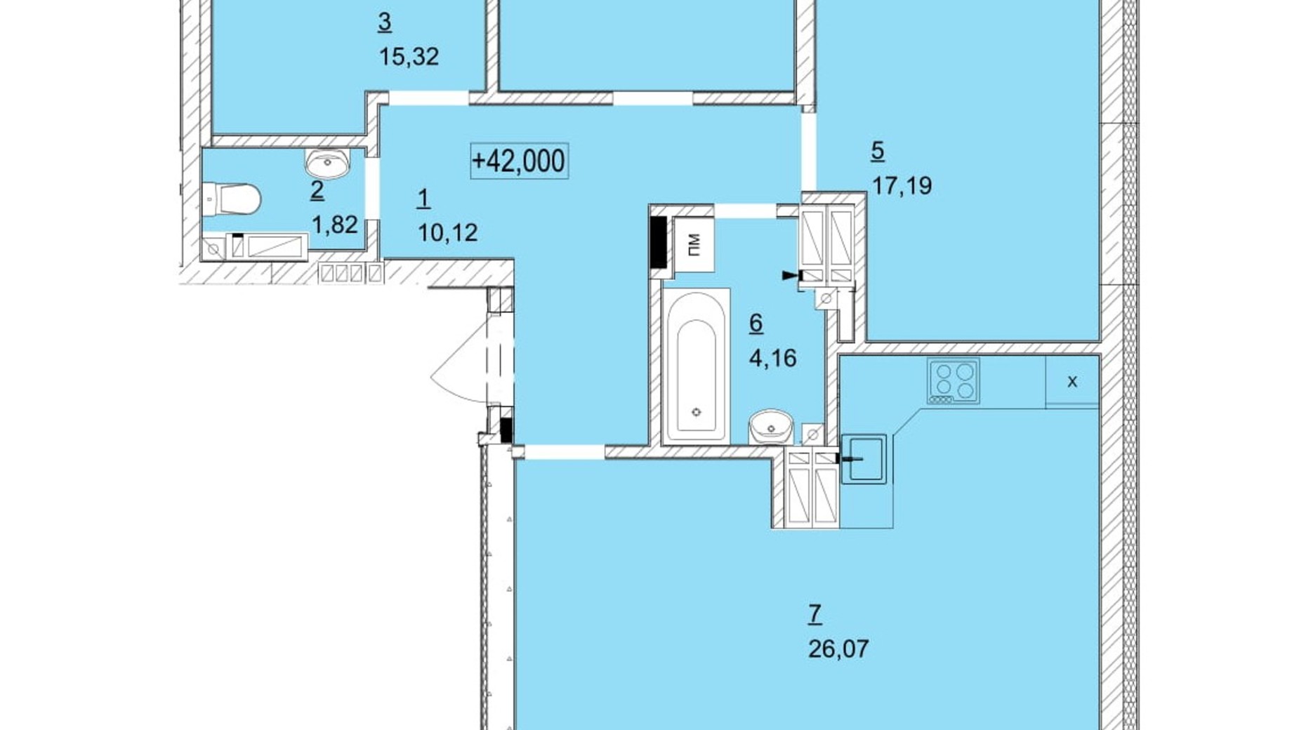 Планування 3-кімнатної квартири в ЖК Гранд Бурже 96.47 м², фото 629875