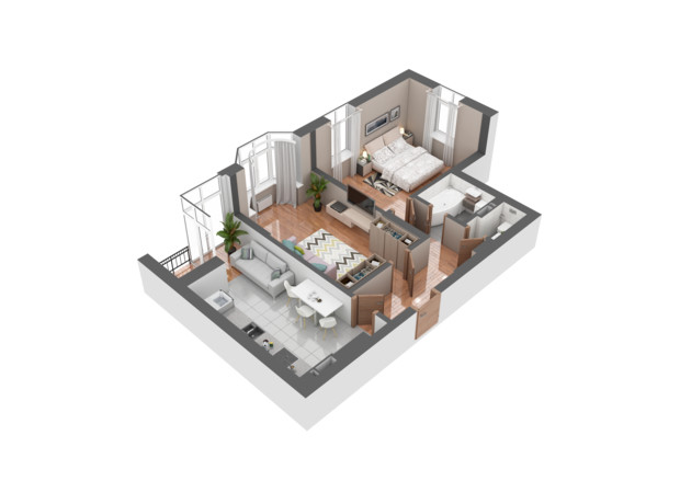 ЖК Гранд Бурже: планировка 2-комнатной квартиры 65.1 м²