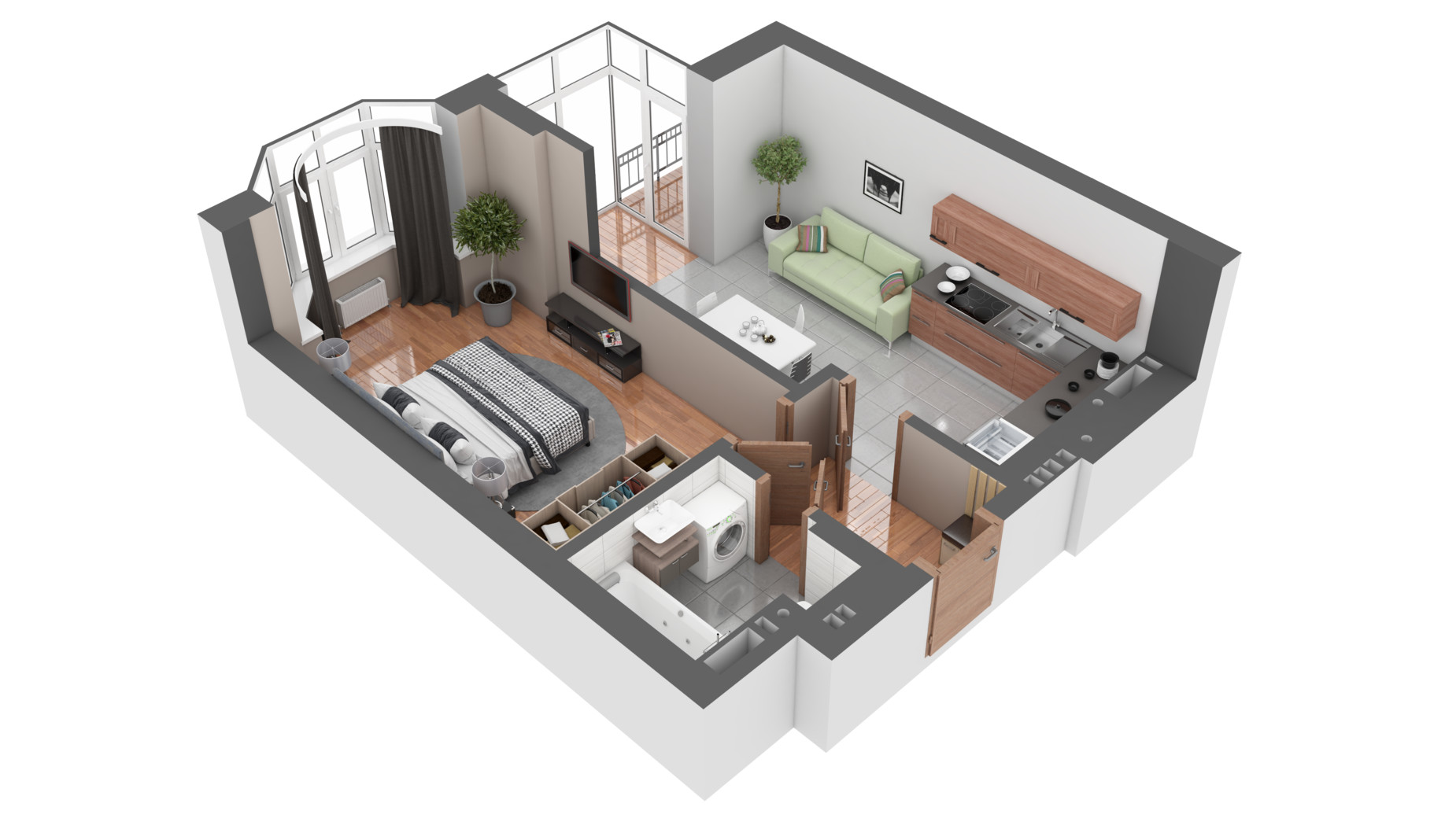 Планування 1-кімнатної квартири в ЖК Гранд Бурже 43.99 м², фото 629885