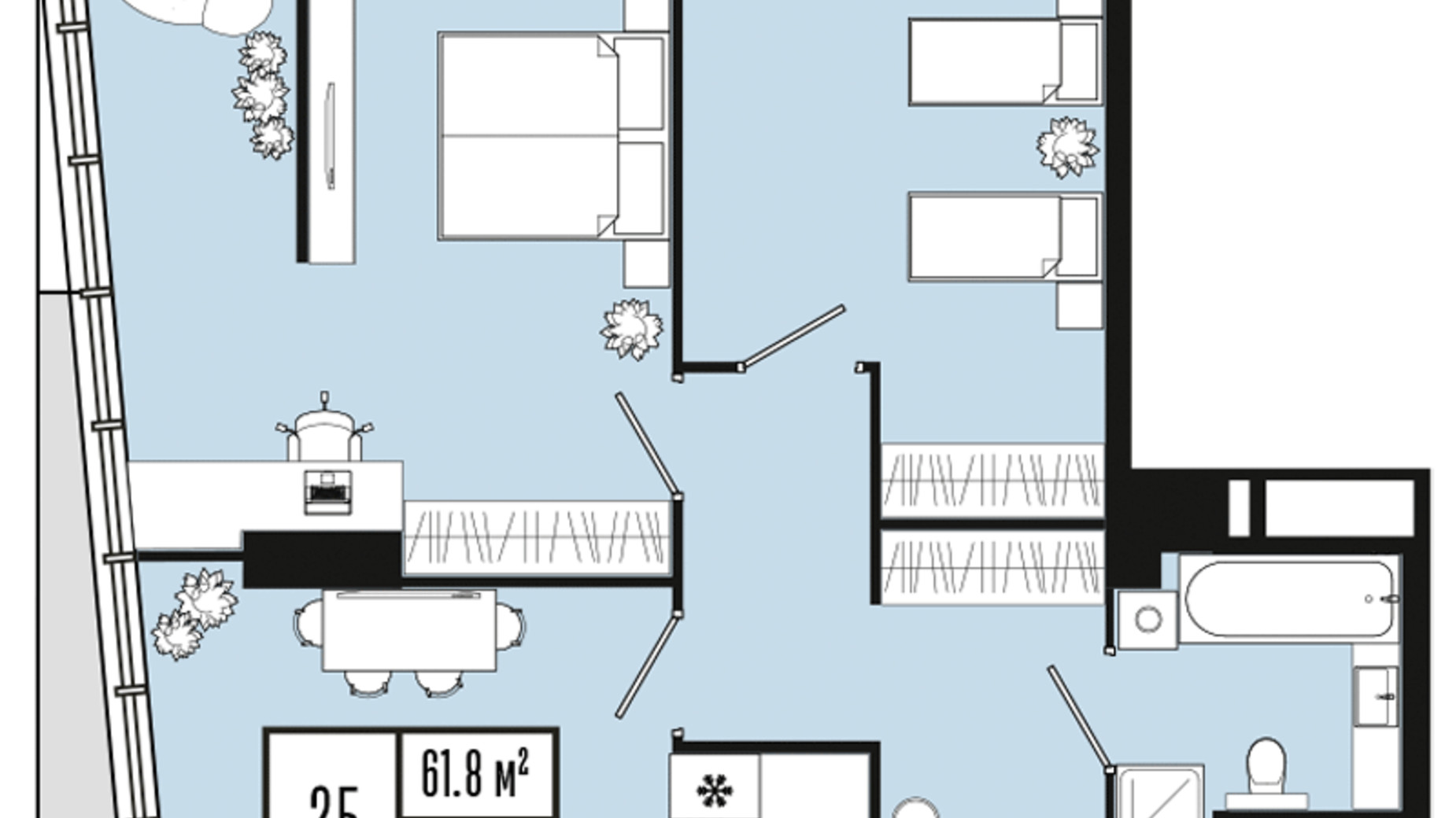 Планировка 2-комнатной квартиры в ЖК Mont Blan 62.7 м², фото 629896
